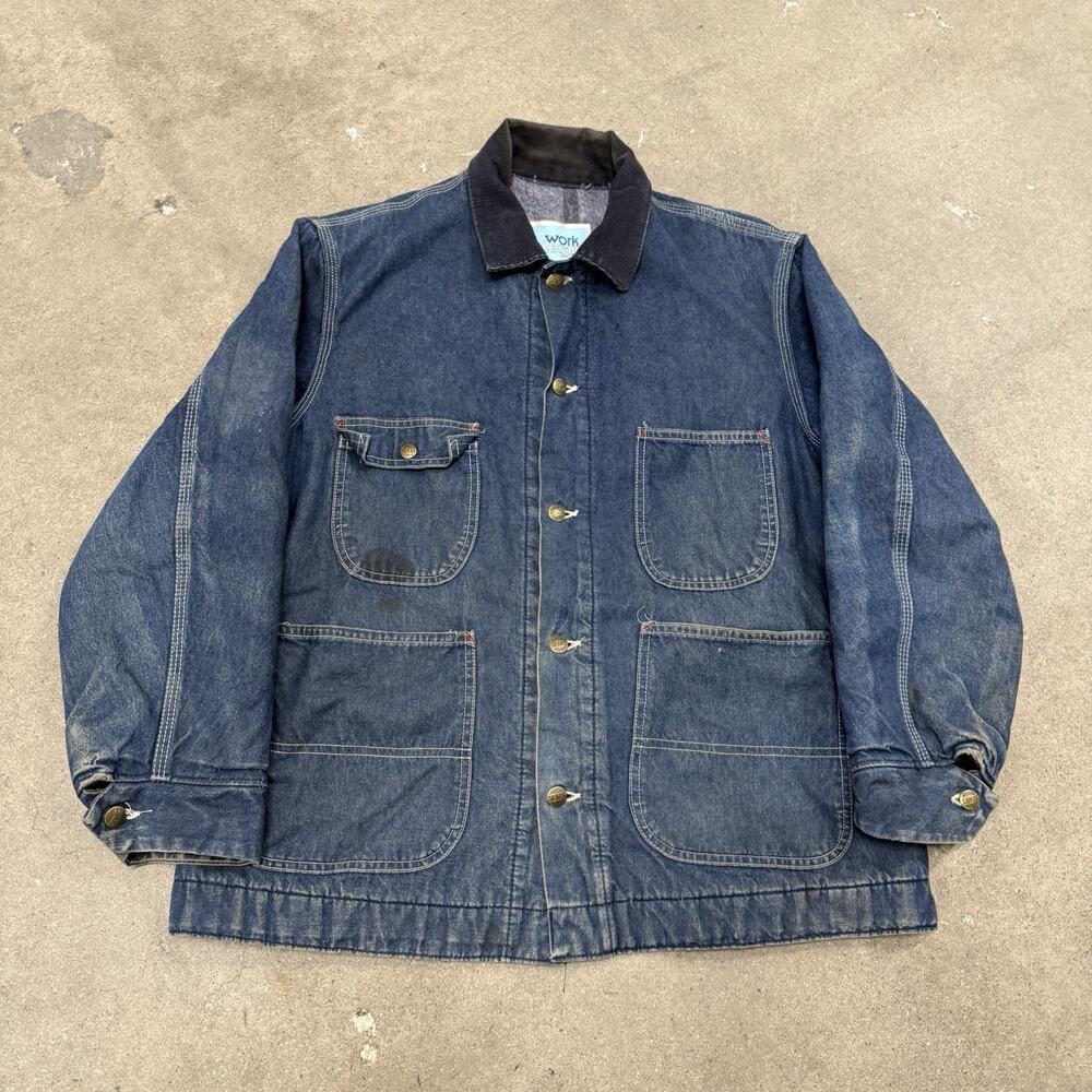 Vintage 70s Sears Denim Chore Jacket Mens Large Blanket Lined Workwear Jean
